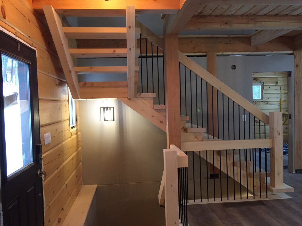 Straight pine Scandinavian style stair