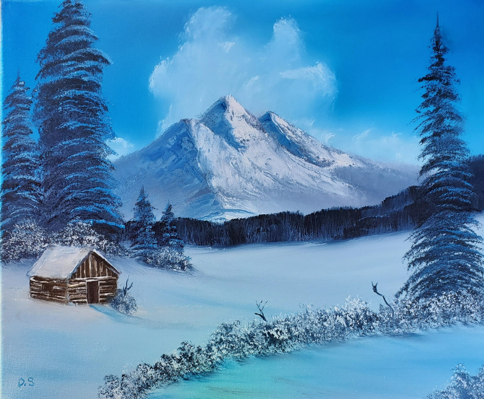 Alaskan Mountain with Cabin Bob Ross inspired