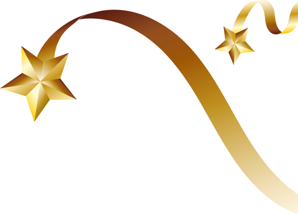 Golden shooting stars with curved trails on a transparent background