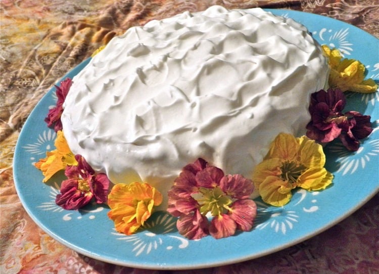 Plum Cake with Boiled Frosting and Nisturtiums
