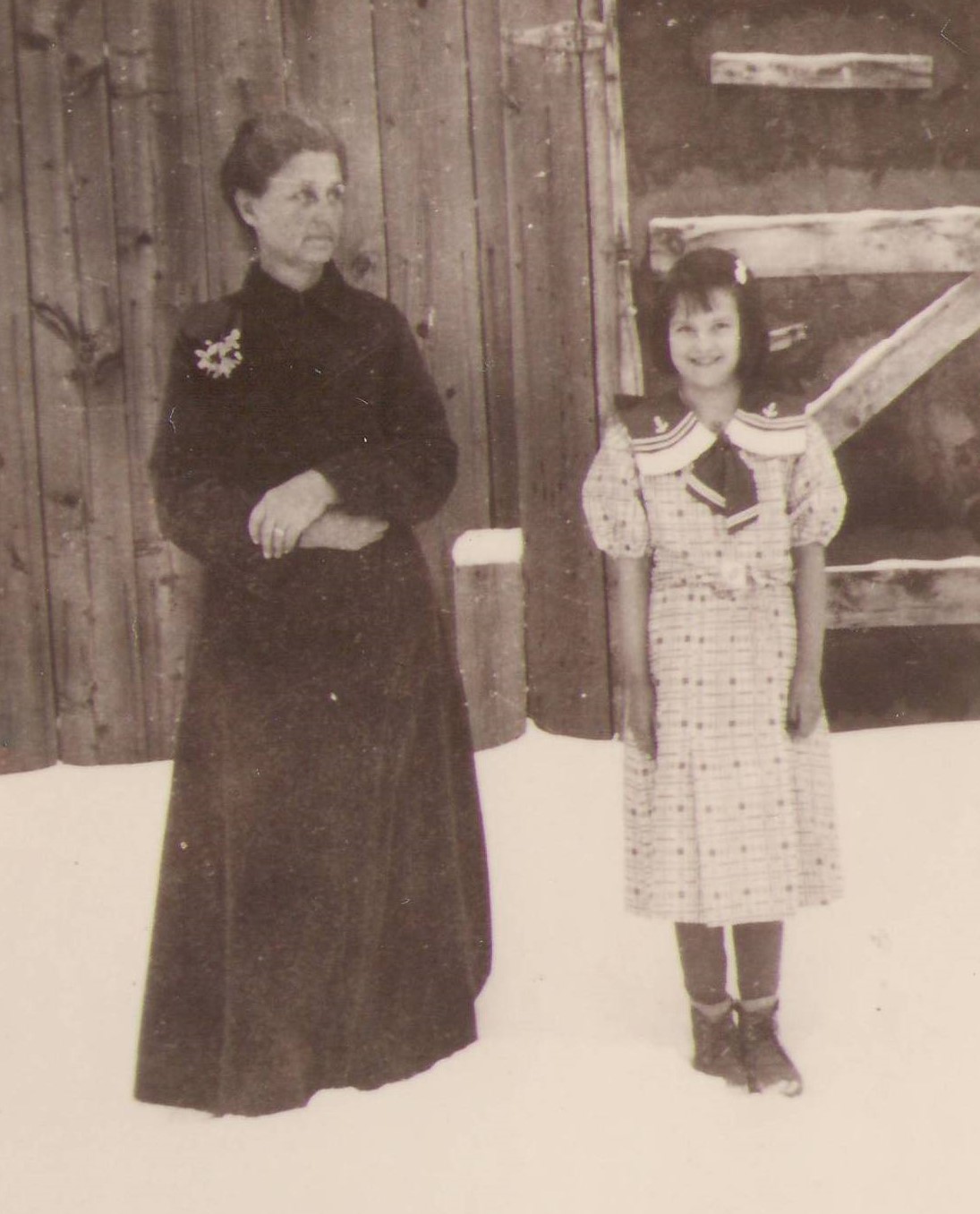 This photo is labelled as "Mrs. Christiansen" who we are assuming is the matriarch on the left. Her given name is Emma and was married to Amos - they moved their combined family to Fort Vermilion in 1920 settling first near the Paddle (Boyer) river and then moving into Lambert Point to attend school. We are not sure who the girl on the right is - our best guess is one of Emma's daughters. It could be Goldie or Emaline! Let us know if you have any more information.

990.4.42.8 / Hassel, Karl