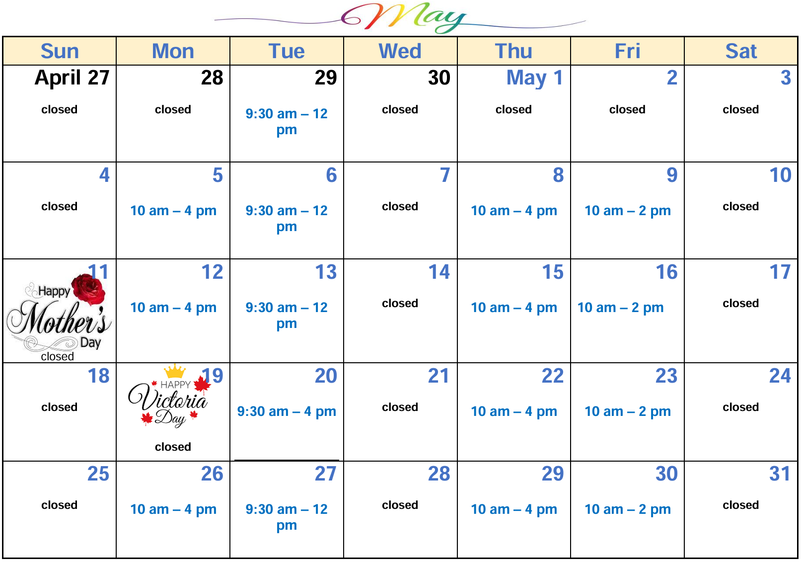 Clinic hours for this month