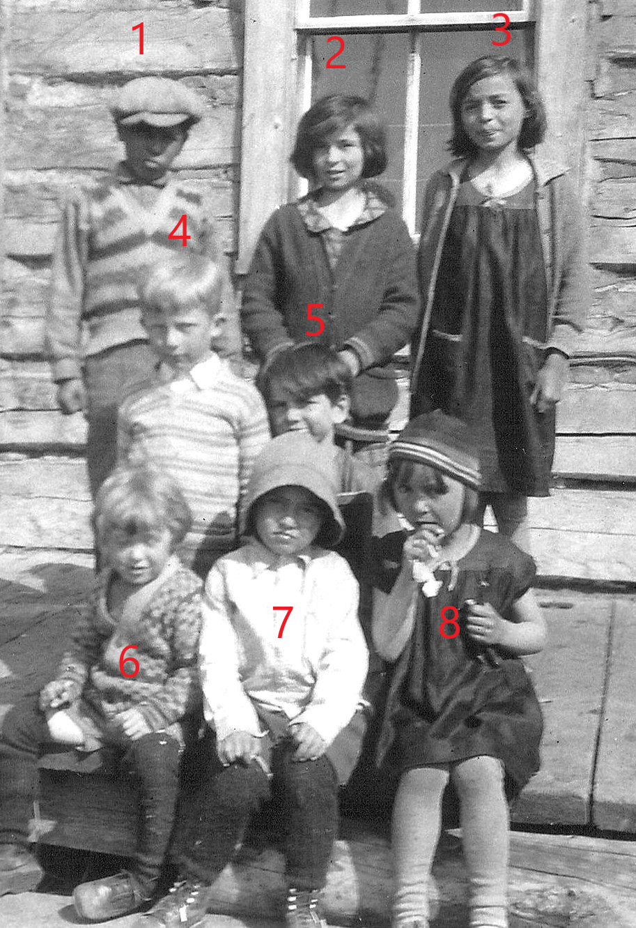 This is a 1930's picture of students out front of the public school. We know Jim and Bruce Henry are numbers 4+6 but don't have a listing of names for the others. If you recognize them please do let us know!
2003.08.22 / Henry, Jim