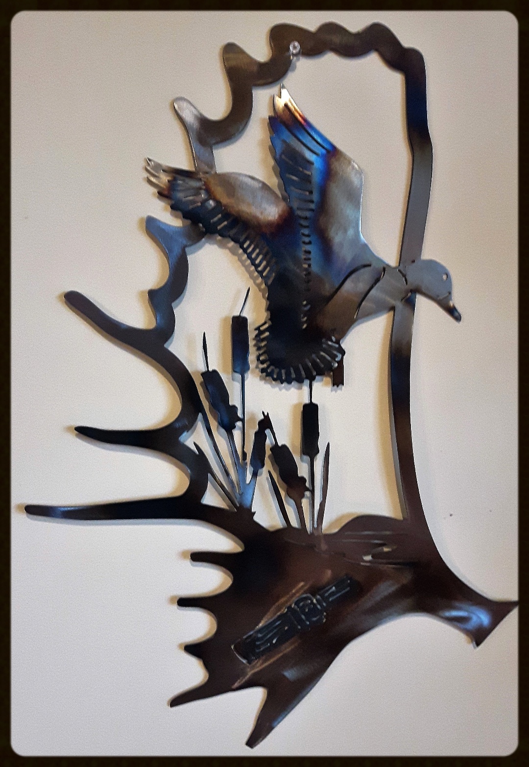 Metal art ,Moose horn with duck , Campbell river BC, Vancouver island BC, Vancouver BC, Victoria BC, British Columbia,Alberta
