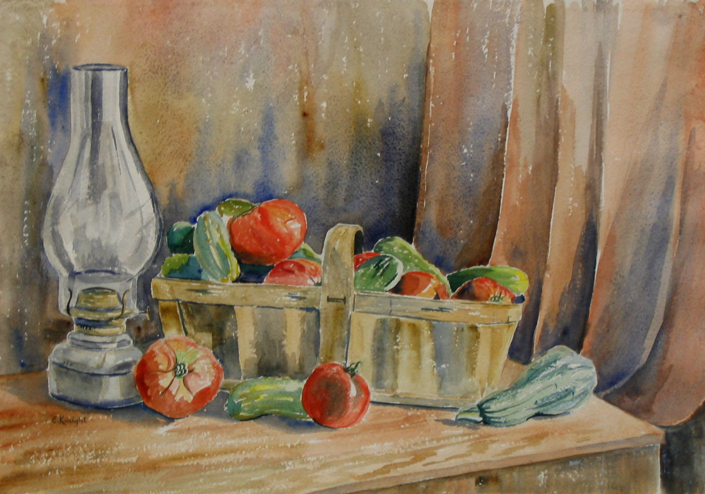 Tomato basket Still Life, Watercolour on paper
