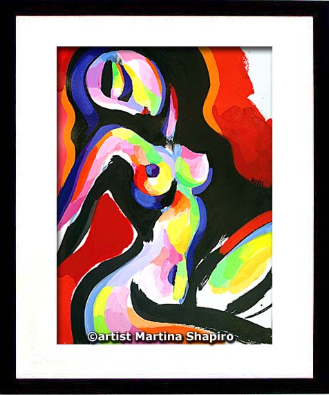 Abstract Sitting Nude framed painting by artist Martina Shapiro