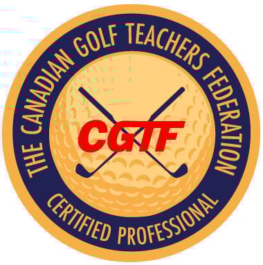 Seal of the Canadian Golf Teachers Federation, featuring crossed golf clubs over a golf ball with 'CGTF' in red. Seal of the Canadian Golf Teachers Federation, featuring crossed golf clubs over a golf ball with 'CGTF' in red.