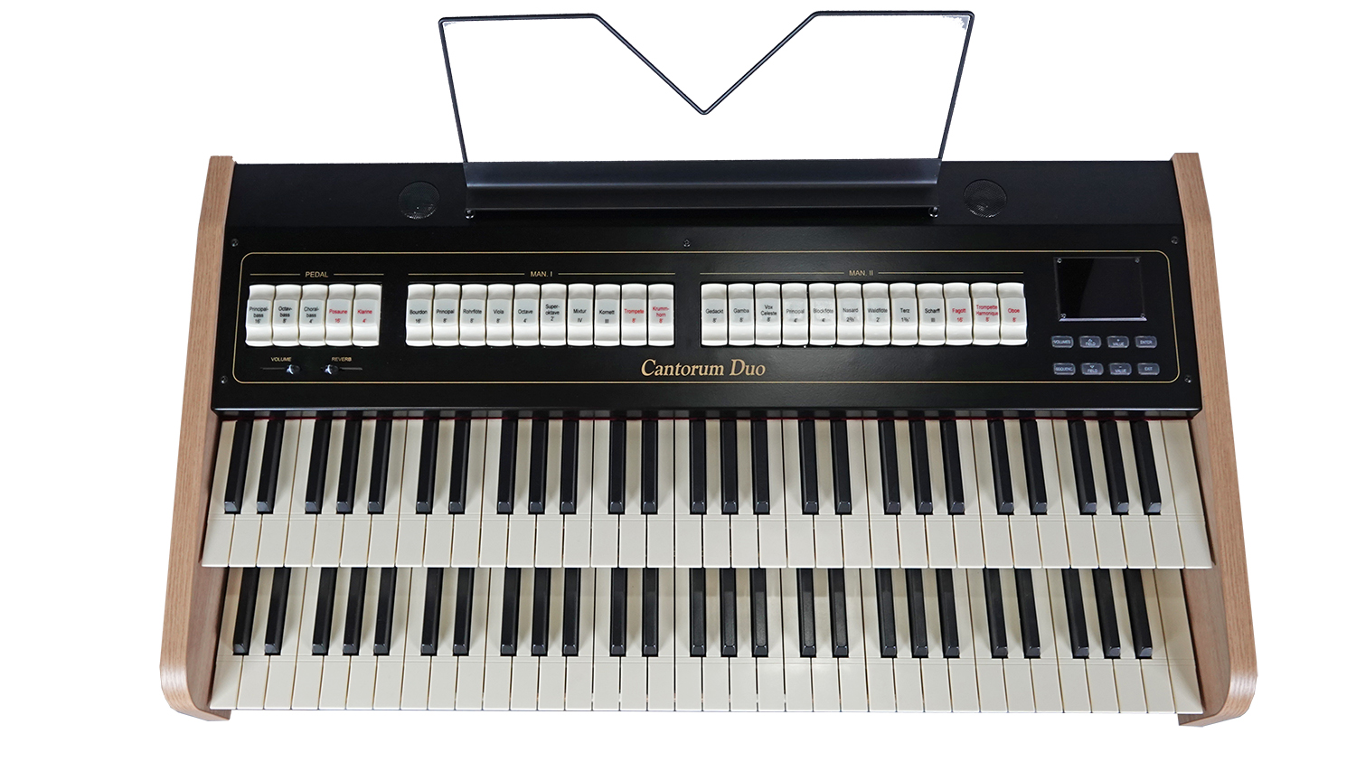 Modern musical instrument store with keyboards, electric guitars, and technician repairing a digital piano