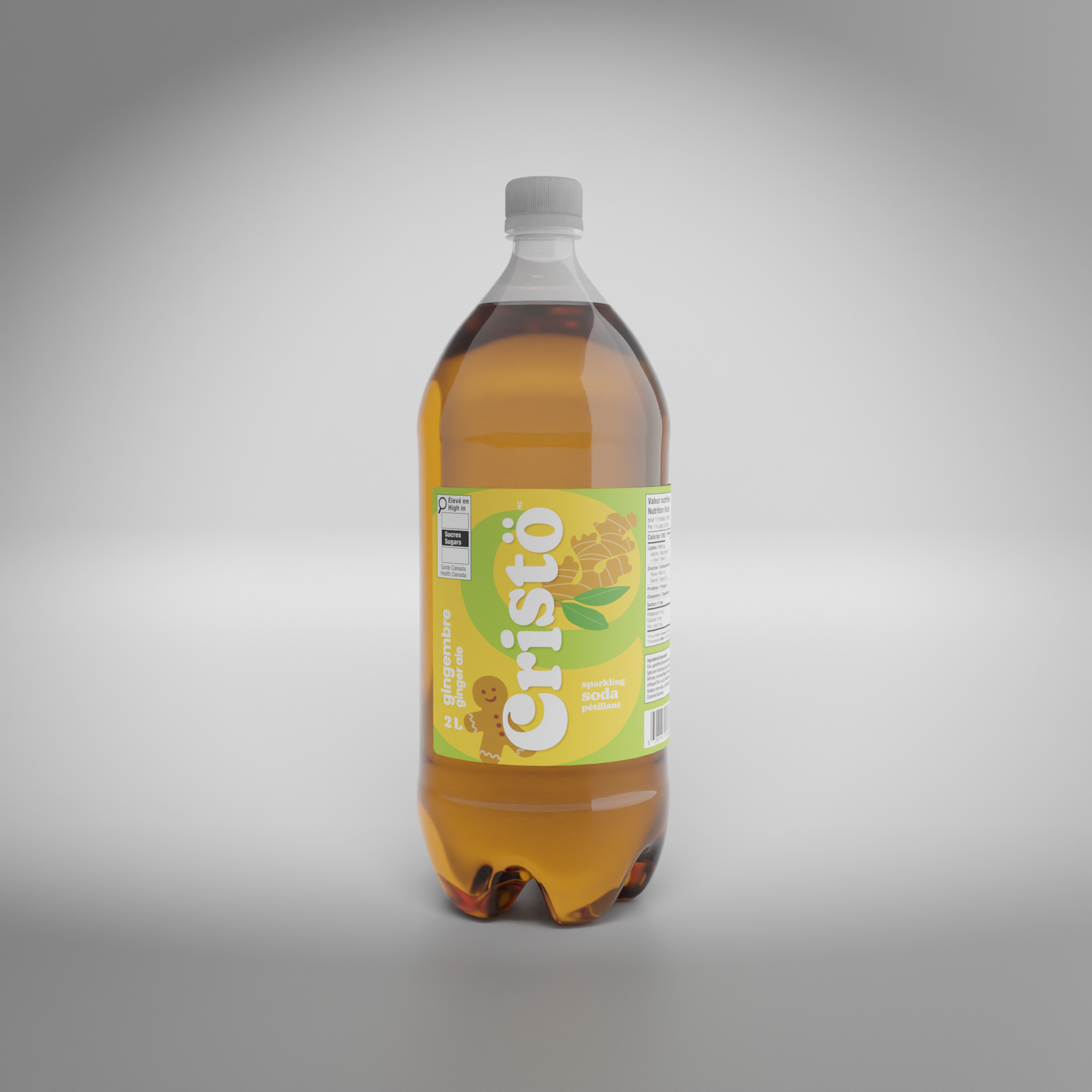 Glass with ice and two Toca Cola bottles on a table with shelves in the background.