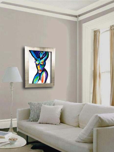 Abstract Blue Nude painting in a room - approximate size