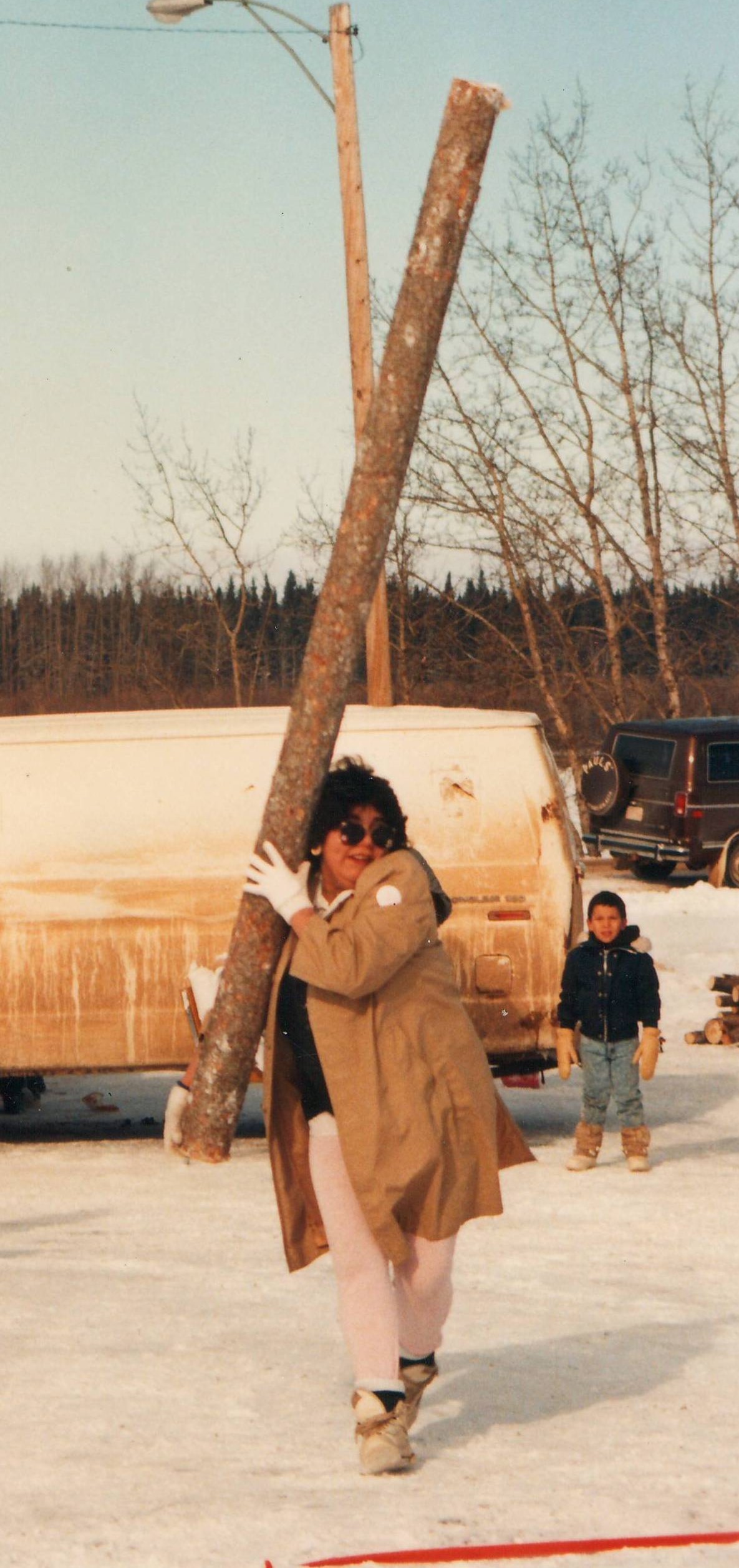 Anyone recognize this log tossing participant from the 1988 "Hew Chaw Daze" (Winter Carnival)? Whoever they are - they sure look like they are having a good time!
--EDIT--
This is Verda Cardinal
2017.37.06 / Goldsmith, Claire