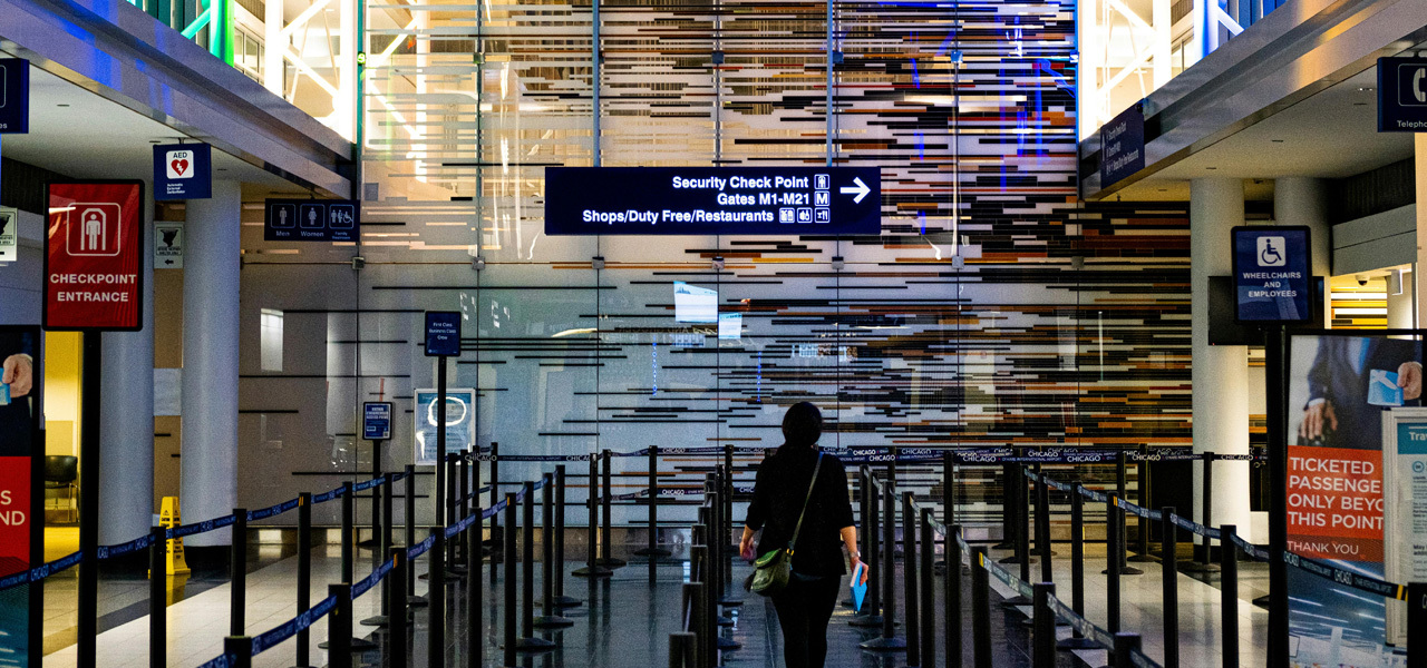 A security check point at an airport