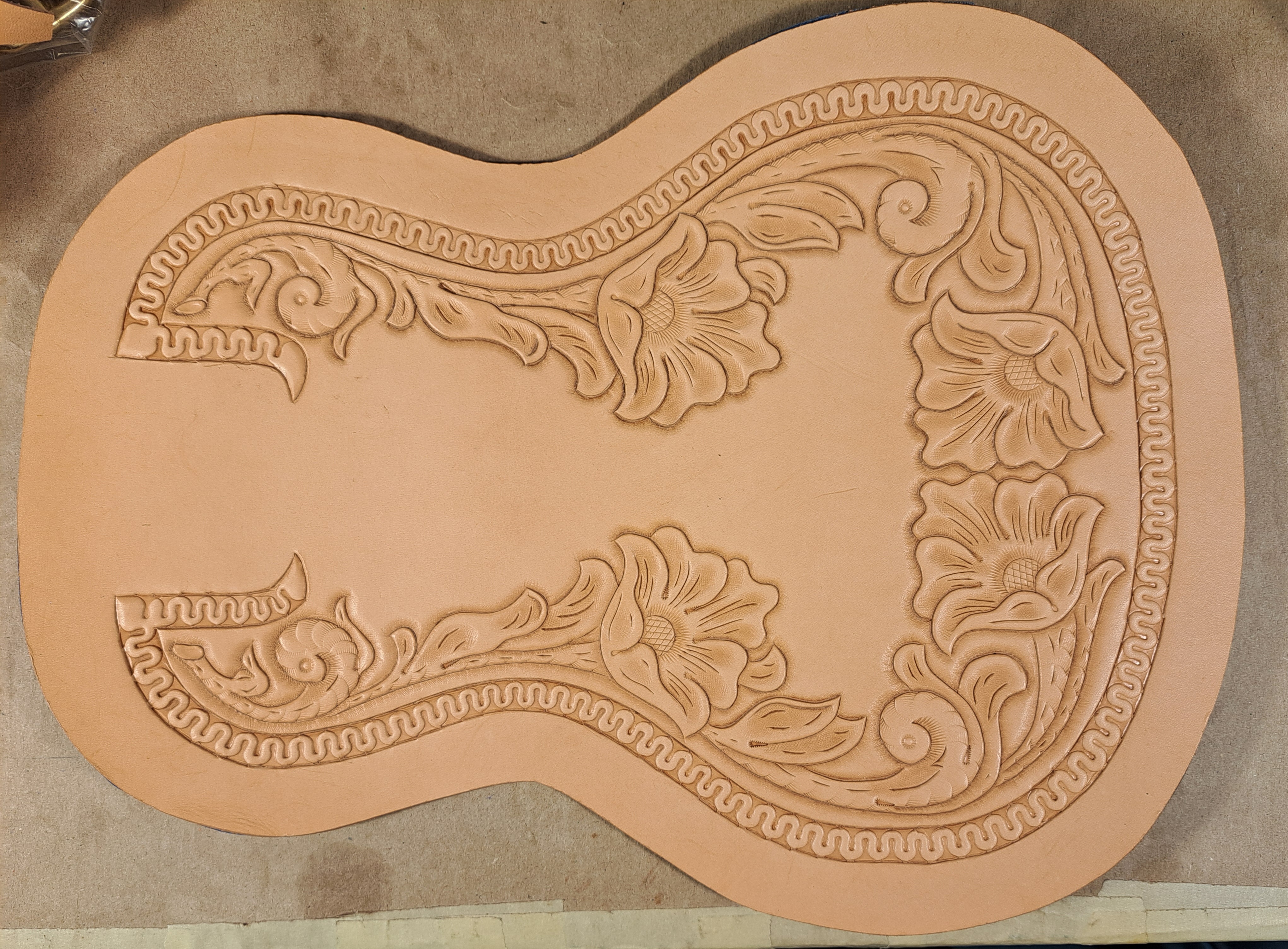 A piece of custom leather with lots on detailing