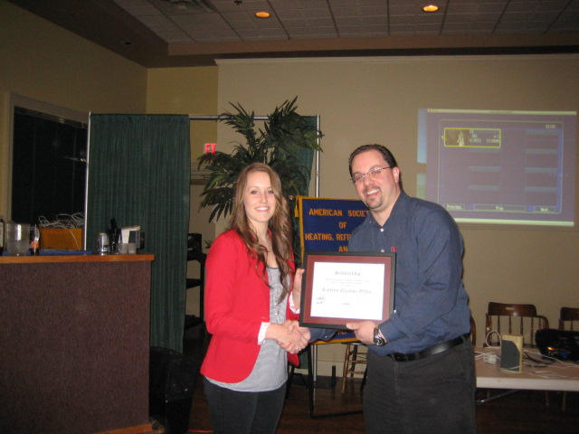 Kevin Clannon presenting Katelyn Eleanor Gillis the ASHRAE NB/PEI Chapter Scholarship