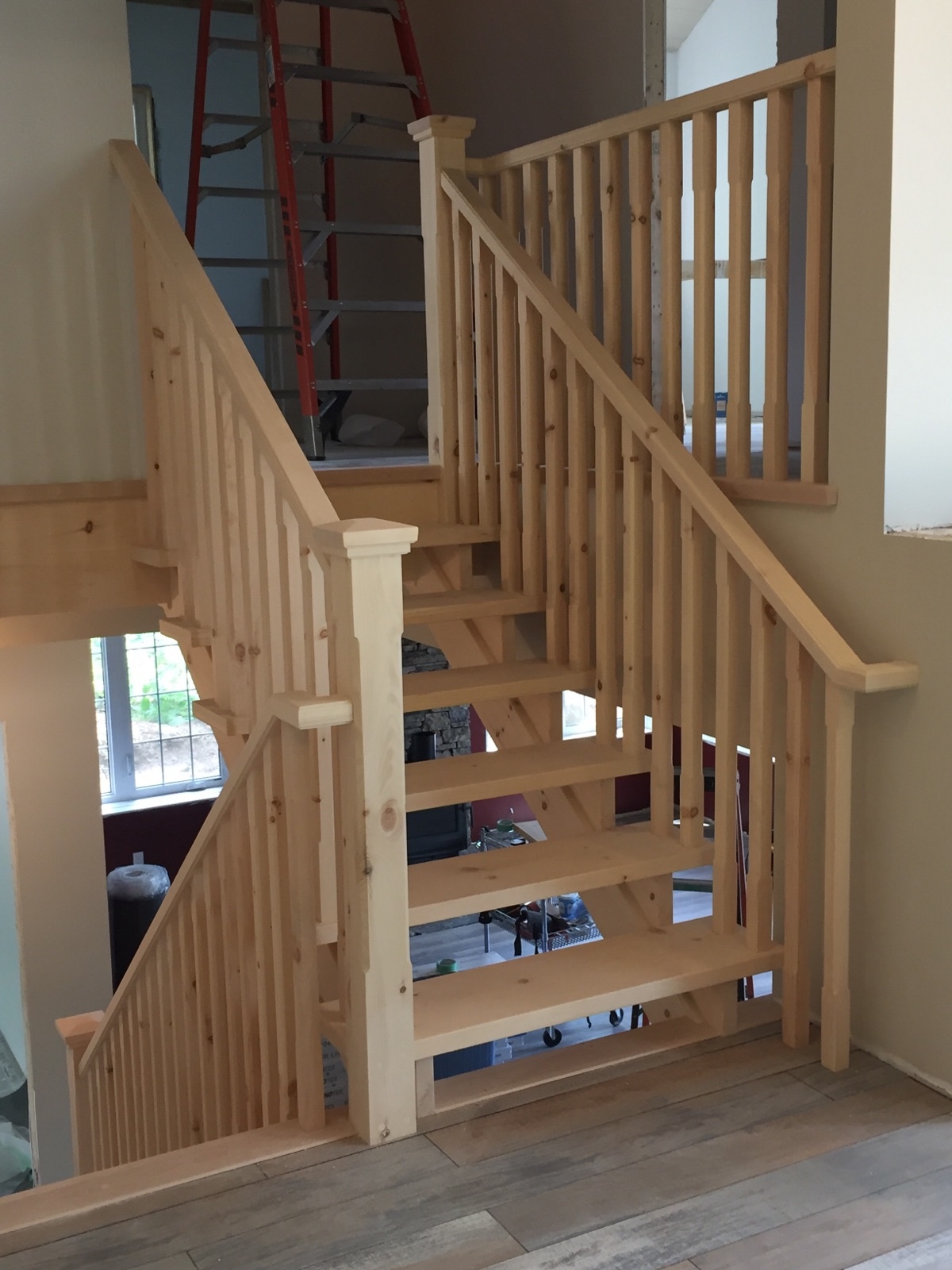 Straight pine Scandinavian style stairs
