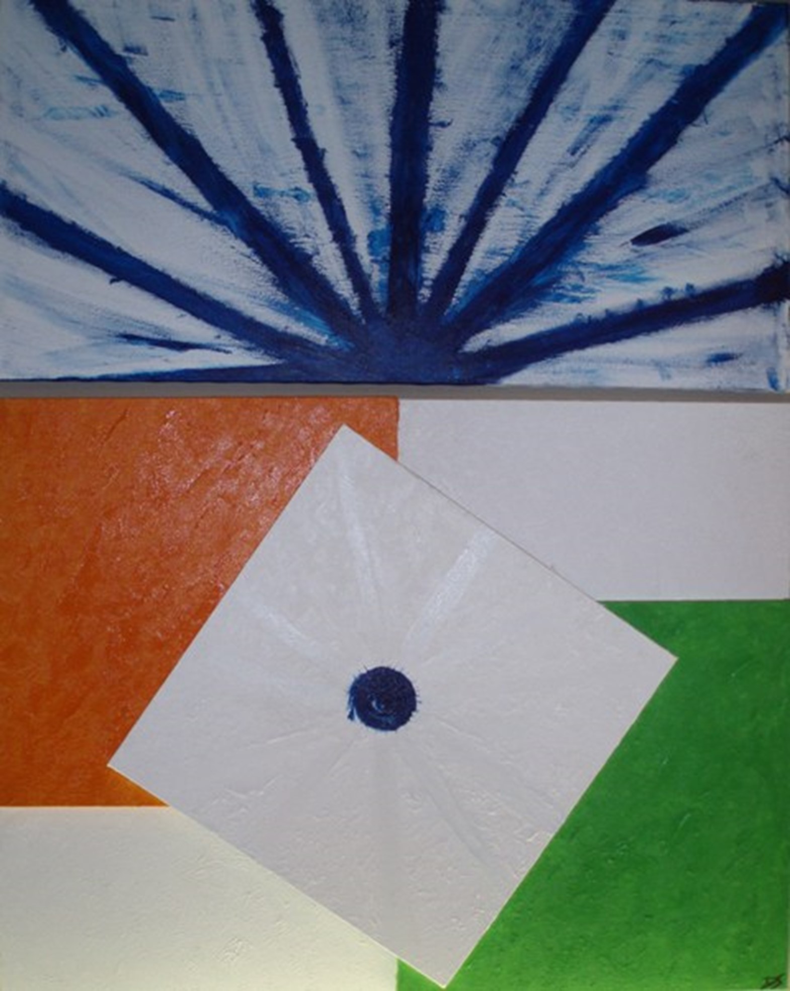 Deconstruction of the Indian Flag, 60"X48"  2002, Acrylic on Canvas, An Installation of five Canvasses