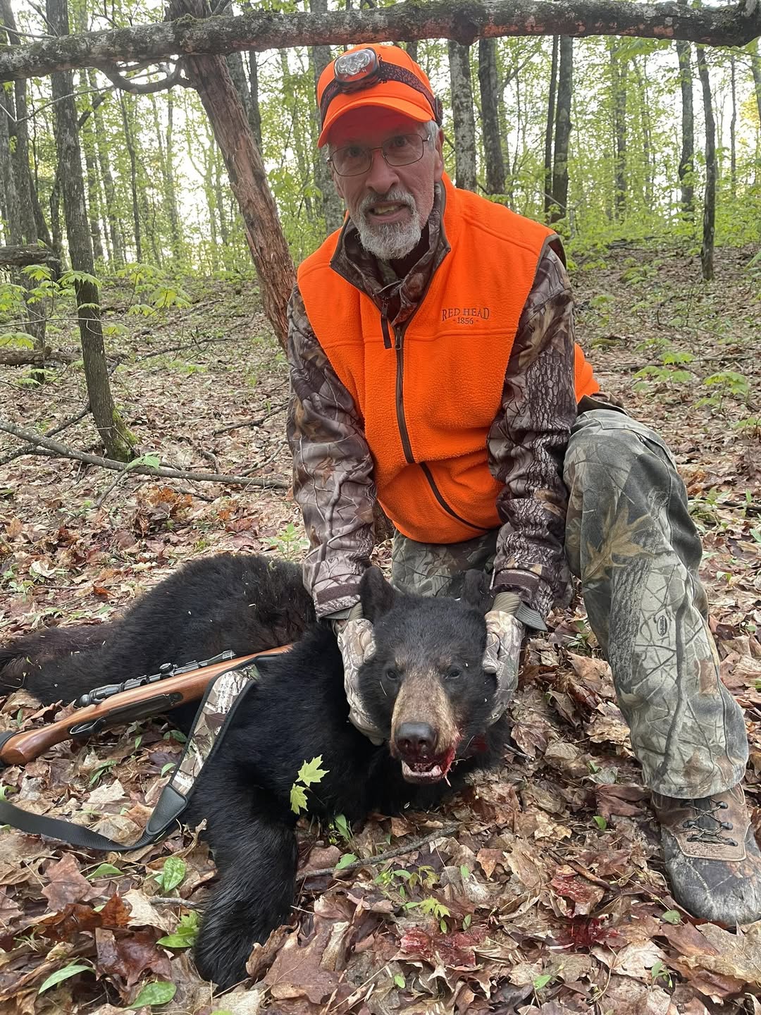 Ontario bear hunter with a successful spring black bear harvest.