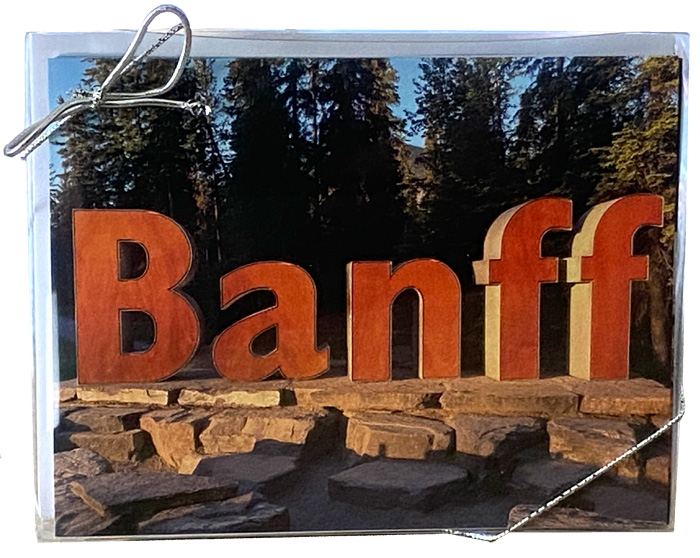 The Famous Banff Sign! Banff Greeting Card Front View of Gift Card Packaged Box of 7 Cards