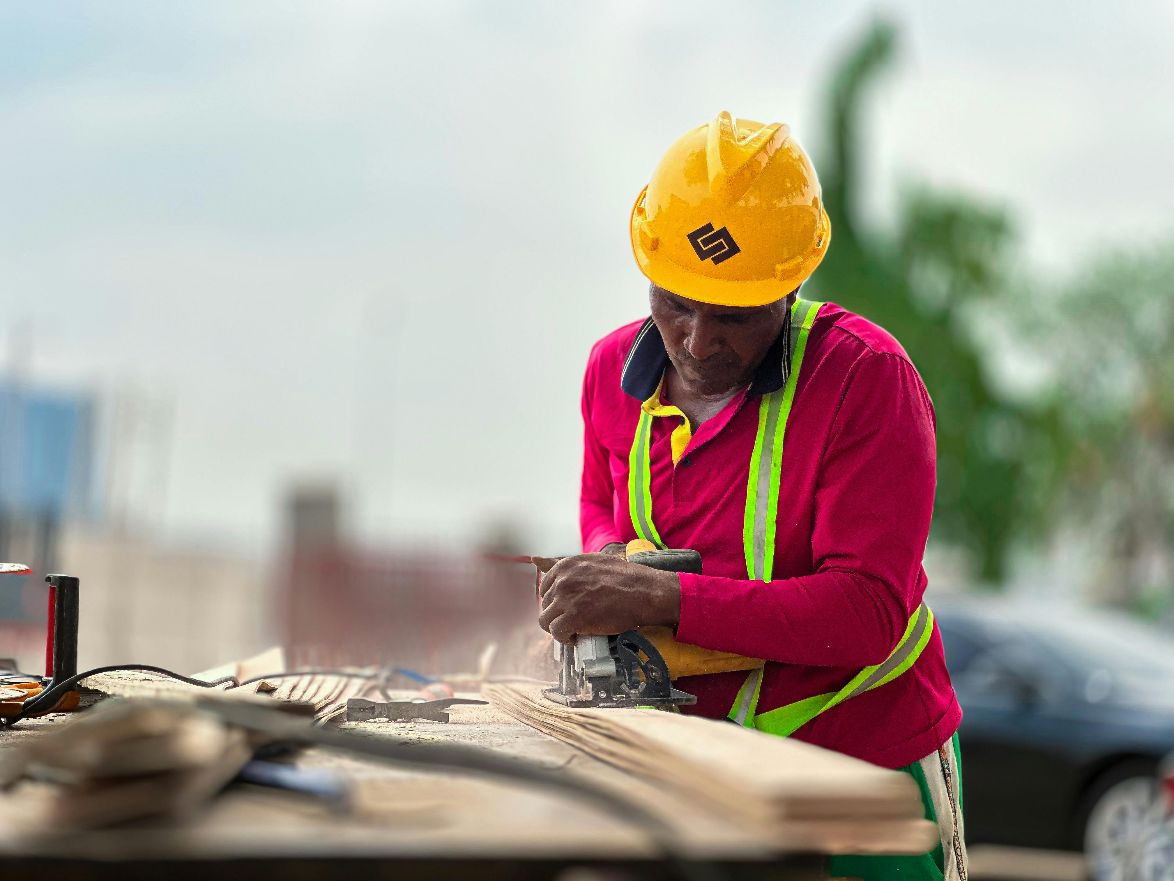 Industrial worker with a hard hat on
