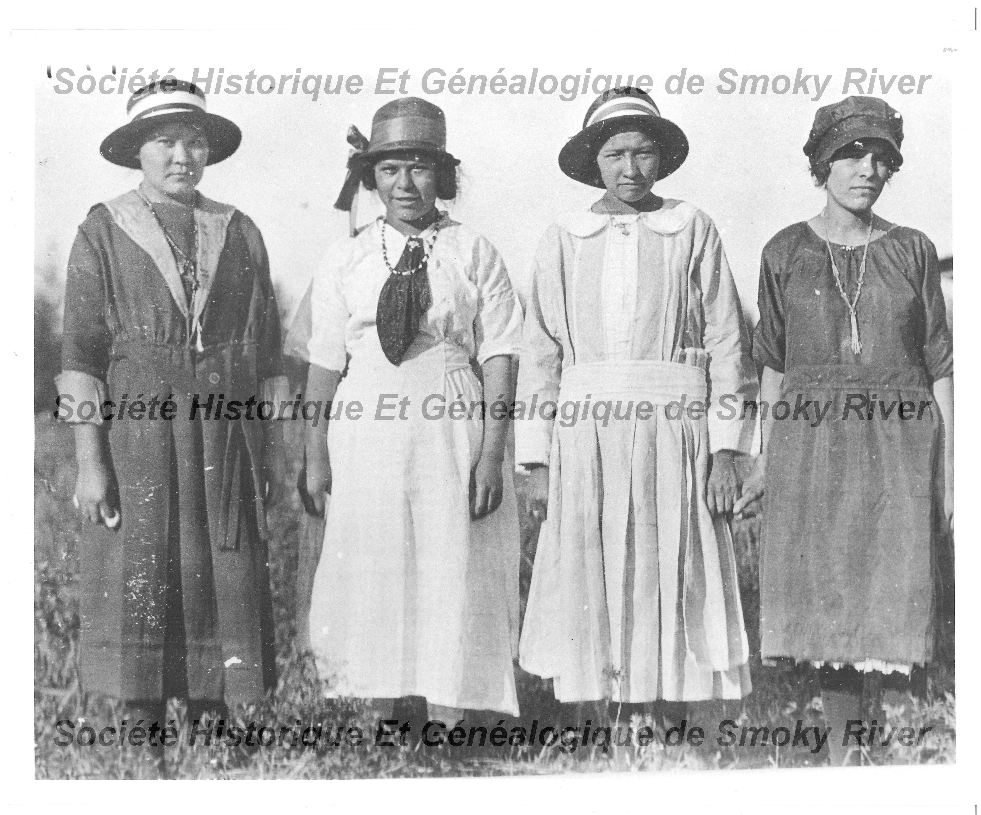 These 4 hat donning ladies are noted as "Older School girls. The first on the left became Mrs. Rivard". We are assuming Elizabeth to be the one on the left - but please let us know if we are wrong in that assumption / if you recognize the other ladies!
2006.01.53 / Societe Historique et Genealogique de Smoky River
