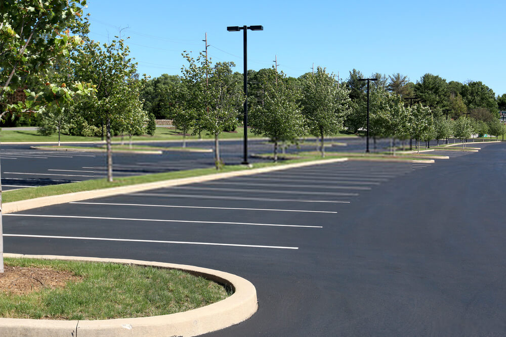 A new parking lot with crisp, clean painted white lines
