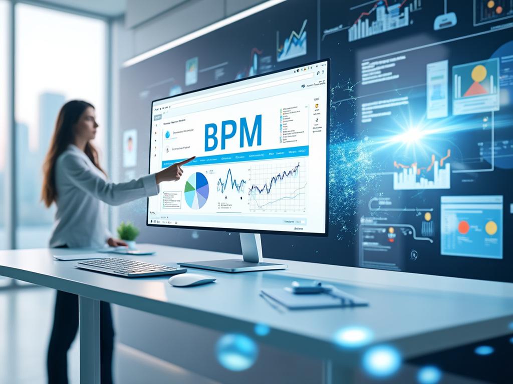 A digital dashboard displaying BPM analytics and graphs.