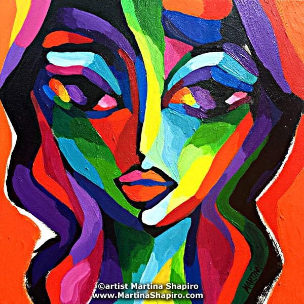 Abstract Girl On Orange original painting by artist Martina Shapiro