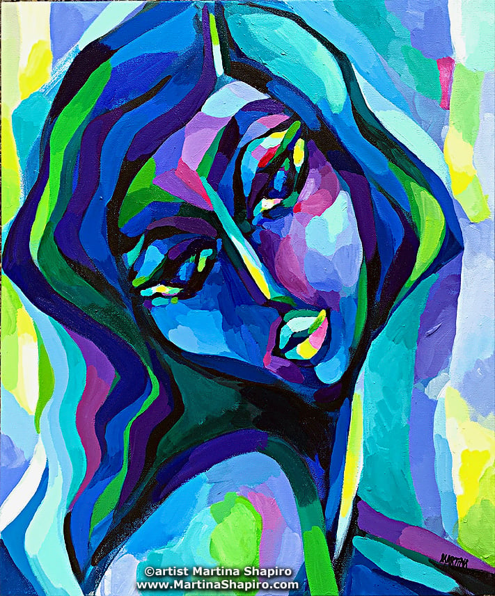 Dark Blue Woman abstract painting by Martina Shapiro
