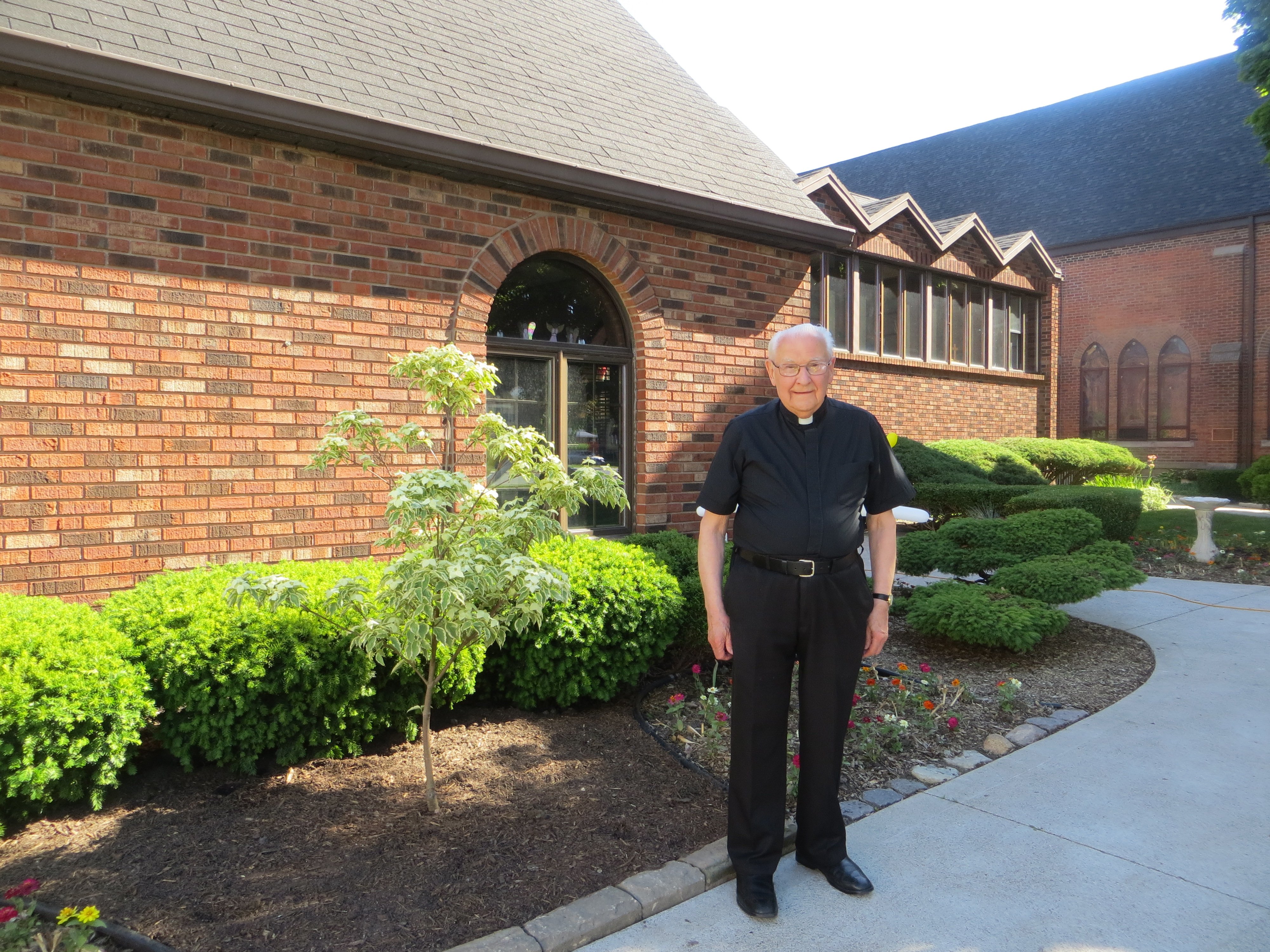 June 8th, 2020 - Archdeacon Ron beside the Samaritan Dogwood planted in honour of his 90th birthday