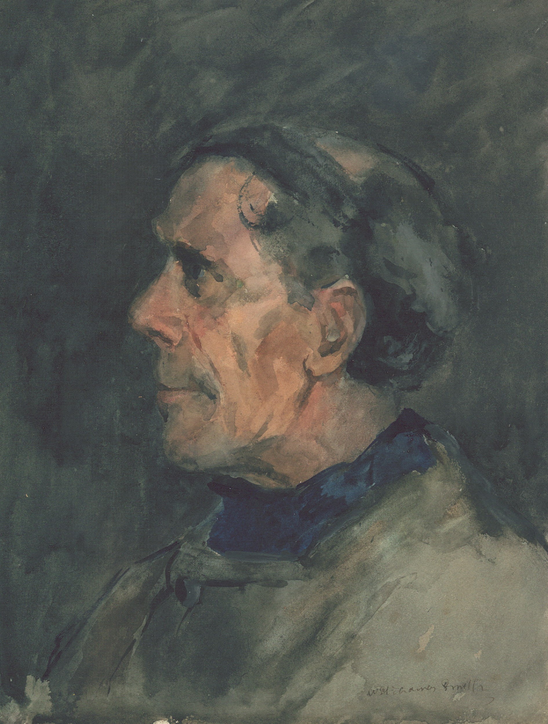 Old man, Blue Collar, Watercolour on paper