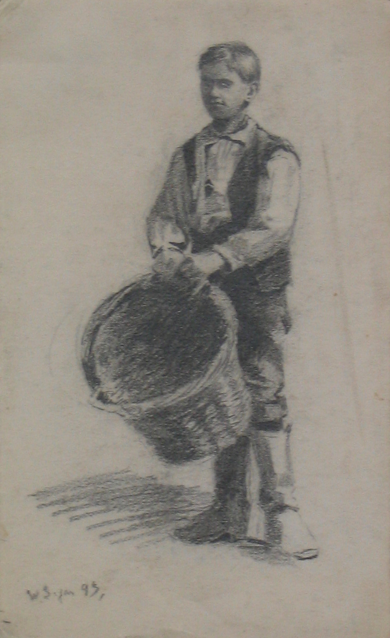 Sketch, Boy with a Basket, Grpahite on paper