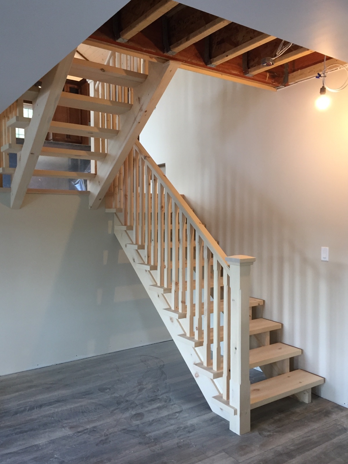 Straight pine Scandinavian style stairs